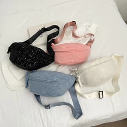 New Trendy and Minimalist Sports Casual Wind Lamp Core Velvet Waist Bag Solid Color Large Capacity Shoulder Bag Chest Bag