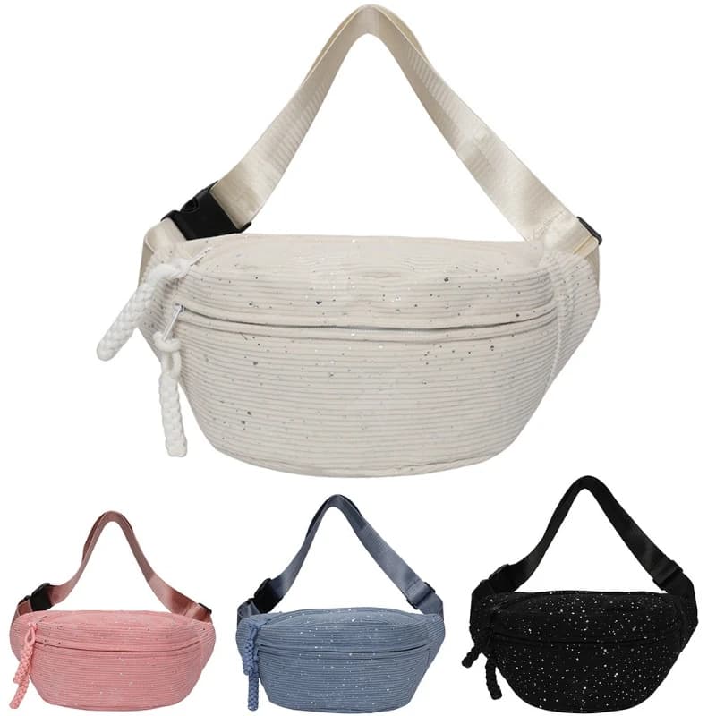 New Trendy and Minimalist Sports Casual Wind Lamp Core Velvet Waist Bag Solid Color Large Capacity Shoulder Bag Chest Bag