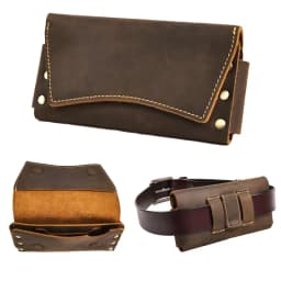 RIYAO Genuine Leather Waist Pack Vintage Dual Layer Phone Bag Pouch fanny pack For Men's Phone Holster Belt Bag Wallet Case Man