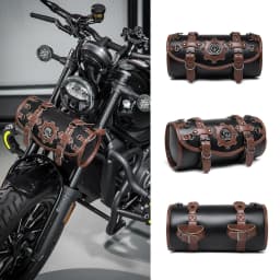 Motorcycle Saddlebag Leather Too PouchesStorage Suitable for Front Fork&Handlebar, RoadTrip Essential, Daily Commute