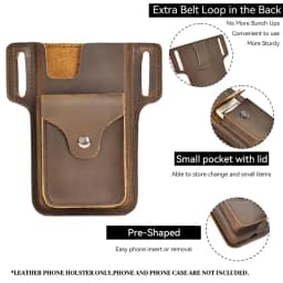 Genuine Leather Mobile Phone Holster Belt Case, Casual Waist Pack for Men, Phone Bag, Wallet Pocket, Cigarette Box for iPhone