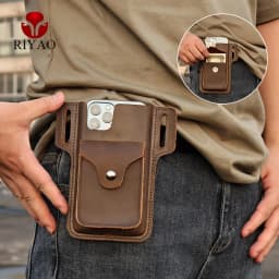 Genuine Leather Mobile Phone Holster Belt Case, Casual Waist Pack for Men, Phone Bag, Wallet Pocket, Cigarette Box for iPhone