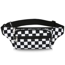 Large Capacity Waterproof Outdoor Sports Waist Bag Men's and Women's Black and White Plaid Mobile Phone Bag Student Waist Bag