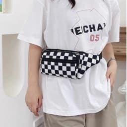 Large Capacity Waterproof Outdoor Sports Waist Bag Men's and Women's Black and White Plaid Mobile Phone Bag Student Waist Bag