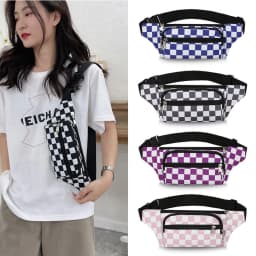 Large Capacity Waterproof Outdoor Sports Waist Bag Men's and Women's Black and White Plaid Mobile Phone Bag Student Waist Bag