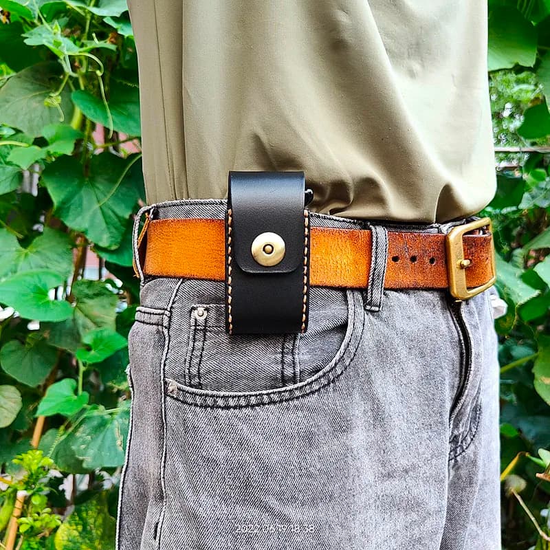 Blongk Leather Folding Glasses Box Belt Pack Cowhide Hand-made Foldable Glasses Case Small Waist Bag Men Women PD-ZD