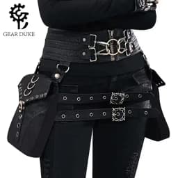 Steampunk PU Leather Women's Bag Retro Waist Bag Rivet Stitching Heavy-duty Design Belt Adjustable