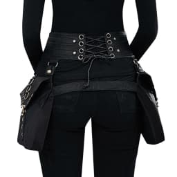 Steampunk PU Leather Women's Bag Retro Waist Bag Rivet Stitching Heavy-duty Design Belt Adjustable