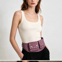Niche Retro Hippie-Style Workwear Pocket Waist Bag with Studded Wide Belt and Tribal-Inspired Decorations for Women