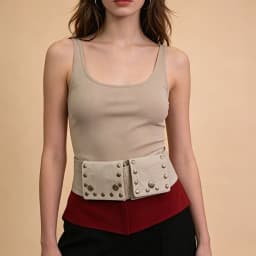 Niche Retro Hippie-Style Workwear Pocket Waist Bag with Studded Wide Belt and Tribal-Inspired Decorations for Women