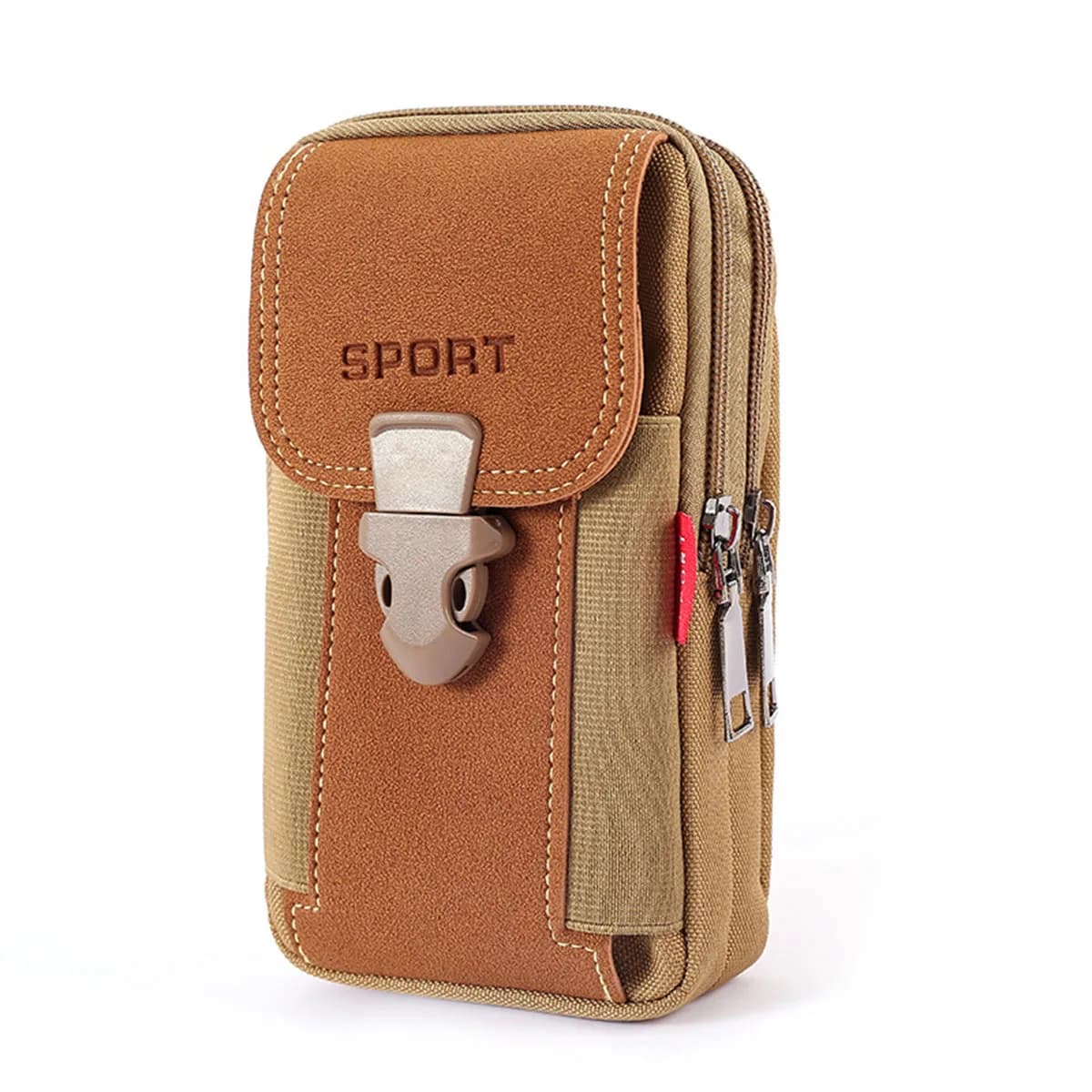 Durable Canvas Phone Waist Pouch, Buckle Closure Belt Holster, Multi‑Layer Utility Waist Bag for Hiking Travel Daily Carry