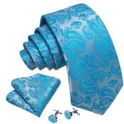 Barry.Wang Teal Blue Silk Mens Suspender Hanky Cufflinks Tie Set Adjustable Clip On Braces Self Necktie Male Wedding Business
