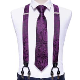 Barry.Wang Teal Blue Silk Mens Suspender Hanky Cufflinks Tie Set Adjustable Clip On Braces Self Necktie Male Wedding Business