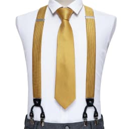 Barry.Wang Teal Blue Silk Mens Suspender Hanky Cufflinks Tie Set Adjustable Clip On Braces Self Necktie Male Wedding Business