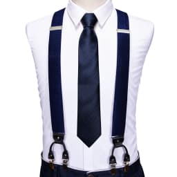 Barry.Wang Teal Blue Silk Mens Suspender Hanky Cufflinks Tie Set Adjustable Clip On Braces Self Necktie Male Wedding Business