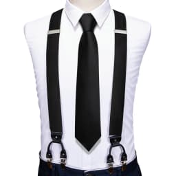 Barry.Wang Teal Blue Silk Mens Suspender Hanky Cufflinks Tie Set Adjustable Clip On Braces Self Necktie Male Wedding Business
