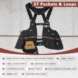 Leather Tool Vest for Men – Adjustable 37-Pocket Work Vest for Electricians, Carpenters, and Construction Workers