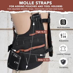 Leather Tool Vest for Men – Adjustable 37-Pocket Work Vest for Electricians, Carpenters, and Construction Workers