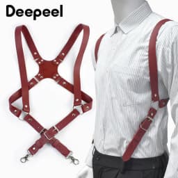 Deepeel 2.5cm Wide Faux Leather Men's Suspenders 2 Clip Hooks Adjust Strap Harness Man Braces Adult Costume Suspender Jockstrap