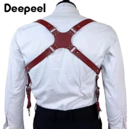 Deepeel 2.5cm Wide Faux Leather Men's Suspenders 2 Clip Hooks Adjust Strap Harness Man Braces Adult Costume Suspender Jockstrap