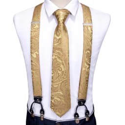 Barry.Wang Designer Mens Suspender Hanky Cufflinks Tie Set Adjustable Clip On Braces Self Necktie Male Wedding Business