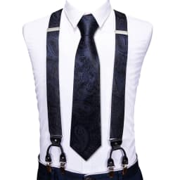 Barry.Wang Designer Mens Suspender Hanky Cufflinks Tie Set Adjustable Clip On Braces Self Necktie Male Wedding Business