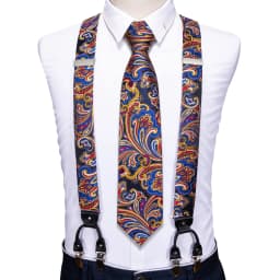 Barry.Wang Designer Mens Suspender Hanky Cufflinks Tie Set Adjustable Clip On Braces Self Necktie Male Wedding Business