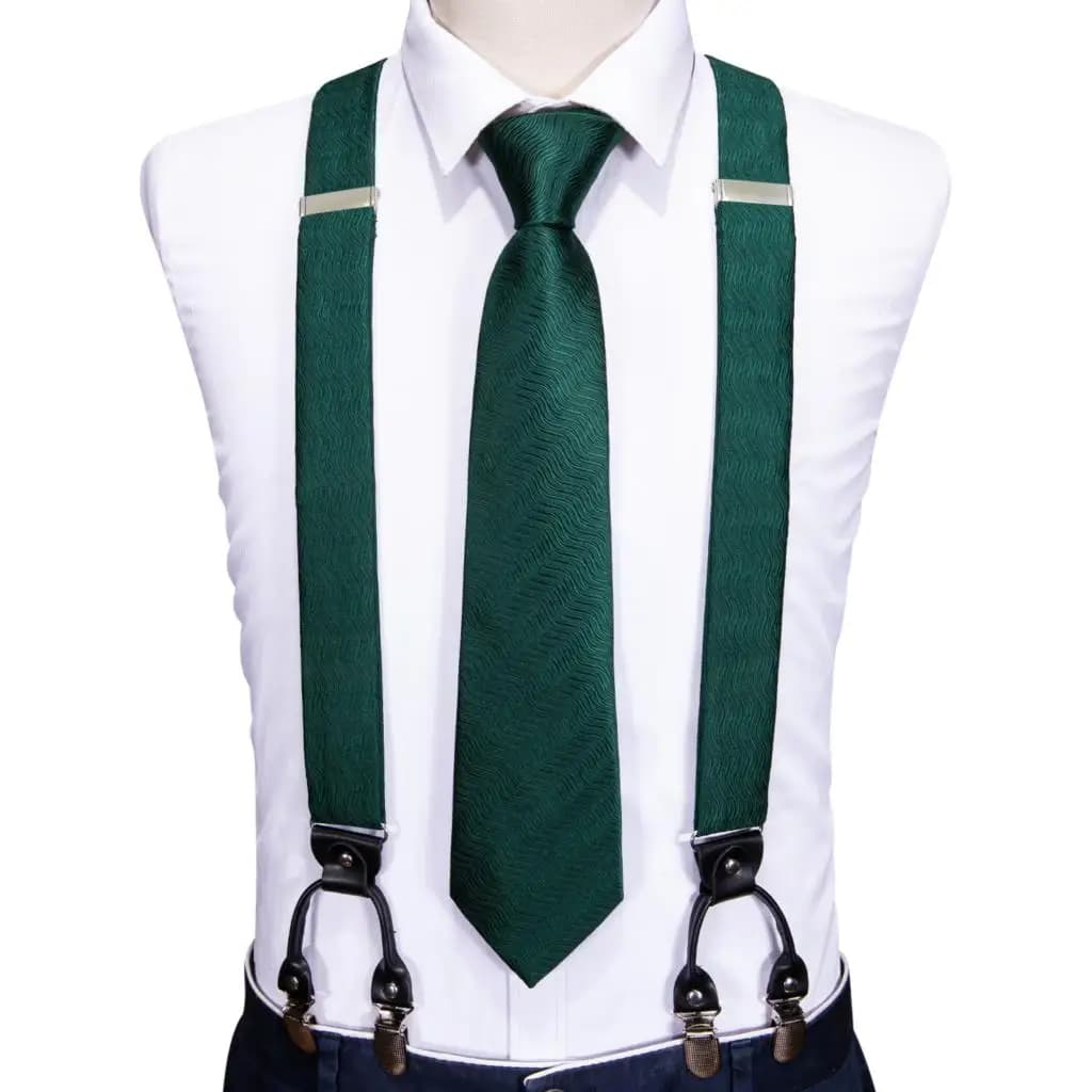 Barry.Wang Designer Mens Suspender Hanky Cufflinks Tie Set Adjustable Clip On Braces Self Necktie Male Wedding Business