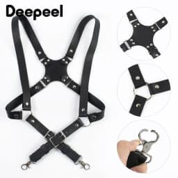 Deepeel 2.5cm Men's Leather Suspenders 2 Clip Hooks Man Elastic Brace Adult Adjust Strap Harness Suspender for Pants Accessories