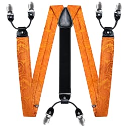 Fashion Men's Adjustable Suspenders Orange Paisley Pre-tied Bowtie Pocket Square Cufflinks Set for Wedding Party Business