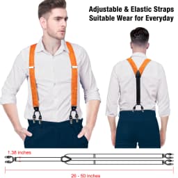Fashion Men's Adjustable Suspenders Orange Paisley Pre-tied Bowtie Pocket Square Cufflinks Set for Wedding Party Business