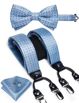 Fashion Men's Suspenders Bowtie Pocket Square 3.5cm Wide Elastic Man Cuffins Set Adjustable Braces for Man Shirt Decor