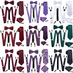Fashion Men's Suspenders Adult Paisley Bowtie Handkerchief Cufflinks Necktie Sets Male Wedding Party Vintage Elastic Adjust