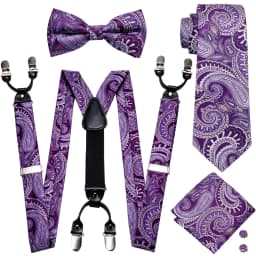 Fashion Men's Suspenders Adult Paisley Bowtie Handkerchief Cufflinks Necktie Sets Male Wedding Party Vintage Elastic Adjust