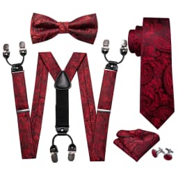 Fashion Men's Suspenders Adult Paisley Bowtie Handkerchief Cufflinks Necktie Sets Male Wedding Party Vintage Elastic Adjust