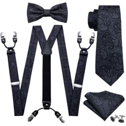 Fashion Men's Suspenders Adult Paisley Bowtie Handkerchief Cufflinks Necktie Sets Male Wedding Party Vintage Elastic Adjust