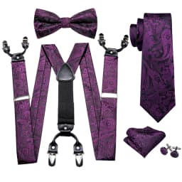 Fashion Men's Suspenders Adult Paisley Bowtie Handkerchief Cufflinks Necktie Sets Male Wedding Party Vintage Elastic Adjust