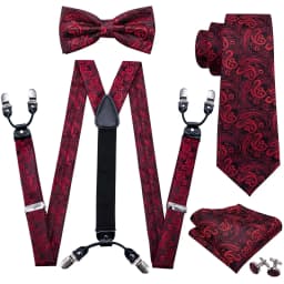 Fashion Men's Suspenders Adult Paisley Bowtie Handkerchief Cufflinks Necktie Sets Male Wedding Party Vintage Elastic Adjust
