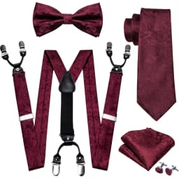 Fashion Men's Suspenders Adult Paisley Bowtie Handkerchief Cufflinks Necktie Sets Male Wedding Party Vintage Elastic Adjust