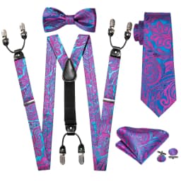 Fashion Men's Suspenders Adult Paisley Bowtie Handkerchief Cufflinks Necktie Sets Male Wedding Party Vintage Elastic Adjust