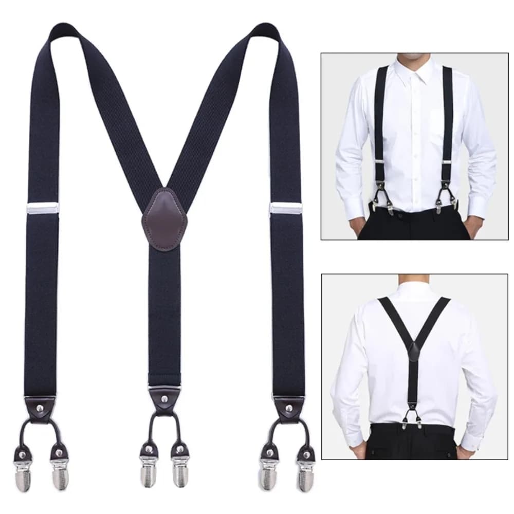 Vintage Suspenders for Men Wedding Party Formal Casual 3.5cm Wide Y Shape 6 Clips Adjustable Elastic Trouser Braces Strap Belt
