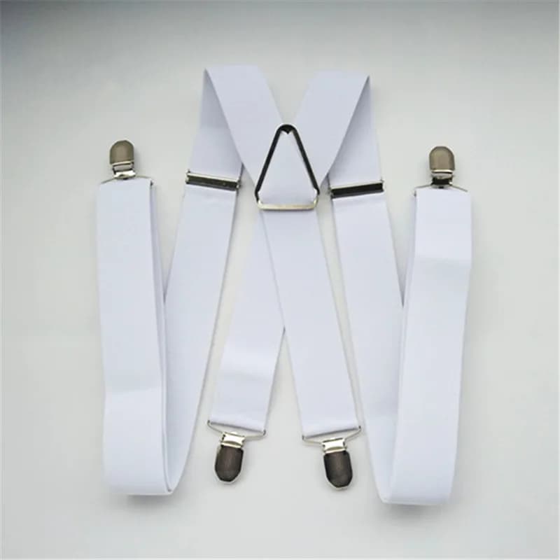Solid White 3.5cm Wide X-Back Suspenders Braces 4 Clips Men Adult Up To XXL Adjustable Elastic Wedding Trouser Accessory