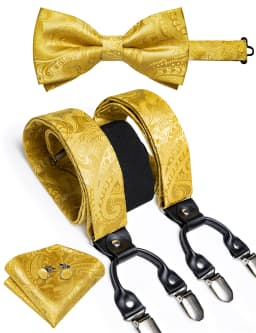 Elegant Gold Paisley Suspenders Men Real Leather Metal 6 Clips Braces Elastic Suspenders Trouser Straps Men's Gift