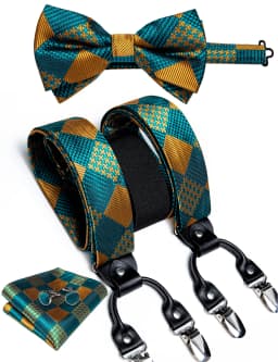 Elegant Gold Paisley Suspenders Men Real Leather Metal 6 Clips Braces Elastic Suspenders Trouser Straps Men's Gift