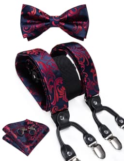 Elegant Gold Paisley Suspenders Men Real Leather Metal 6 Clips Braces Elastic Suspenders Trouser Straps Men's Gift