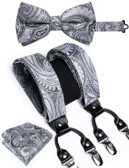 Elegant Gold Paisley Suspenders Men Real Leather Metal 6 Clips Braces Elastic Suspenders Trouser Straps Men's Gift