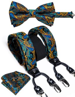 Elegant Gold Paisley Suspenders Men Real Leather Metal 6 Clips Braces Elastic Suspenders Trouser Straps Men's Gift