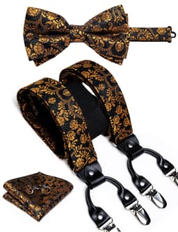 Elegant Gold Paisley Suspenders Men Real Leather Metal 6 Clips Braces Elastic Suspenders Trouser Straps Men's Gift
