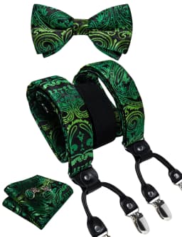 Elegant Gold Paisley Suspenders Men Real Leather Metal 6 Clips Braces Elastic Suspenders Trouser Straps Men's Gift