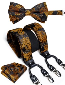 Elegant Gold Paisley Suspenders Men Real Leather Metal 6 Clips Braces Elastic Suspenders Trouser Straps Men's Gift